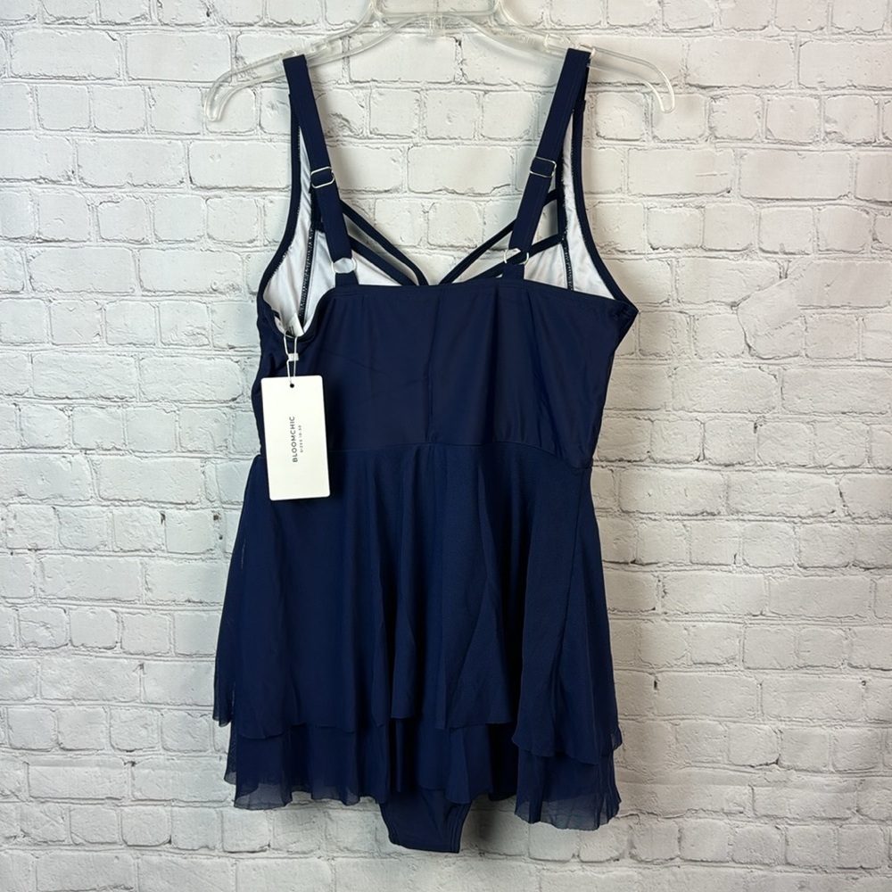 BloomChic Navy Tiered Hem Mesh Swim Dress Plus Size 6X - Picture 7 of 8